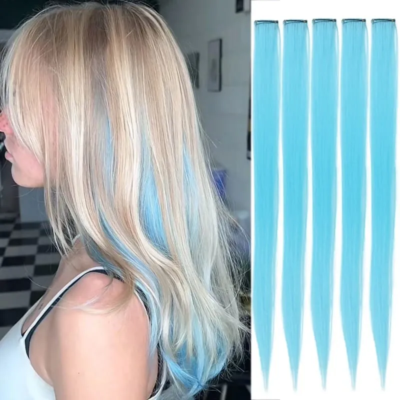 Halloween hair accessory with 5 red and blue hair clips colorful synthetic hair extensions suitable for girl role-playing — image 15
