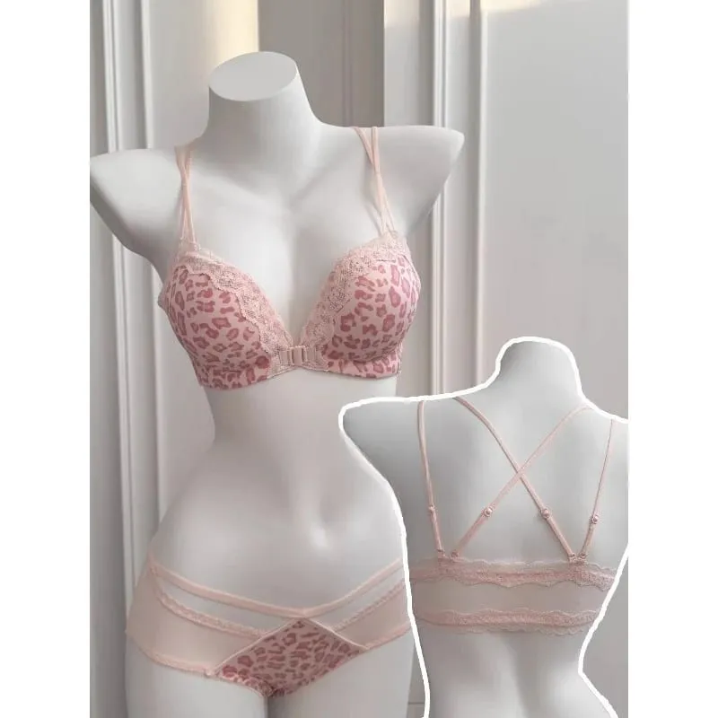 Petite Leopard Print Front Closure Bra Set Push Up Backless Sexy Party Lingerie Boost Bust Show Fuller Shape 32-38AB Top Selling — image 6