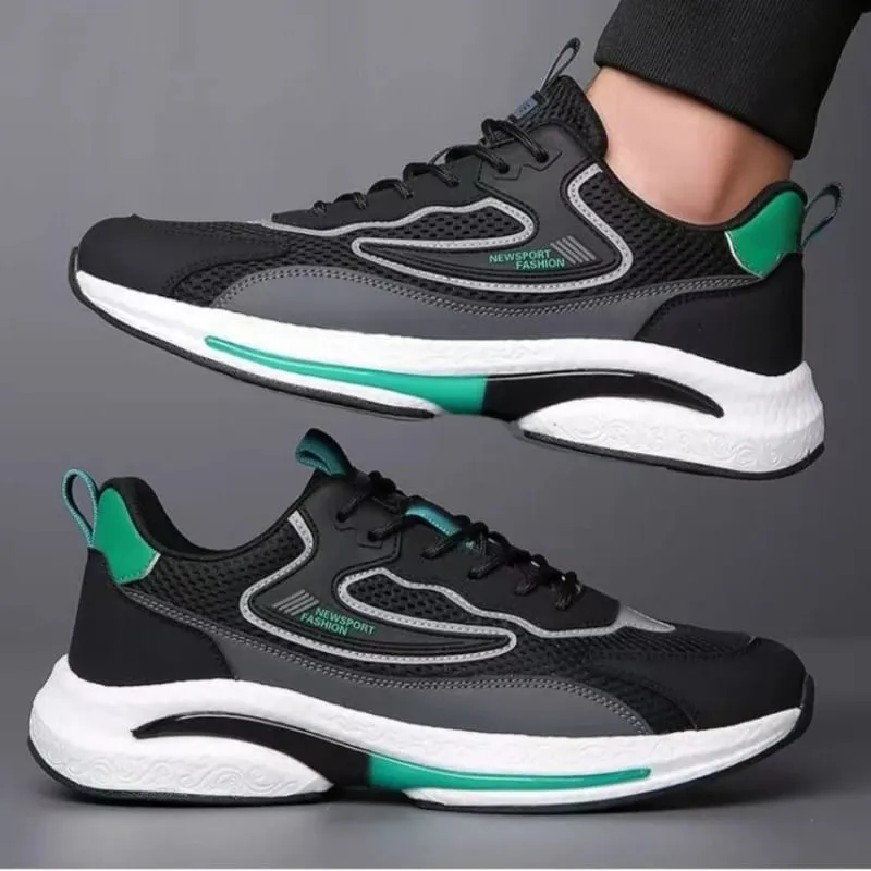 Men's Mesh Sport Shoes Casual Breathable Leather Upper Comfortable Fashion Running Shoes Student Sneakers Footwear