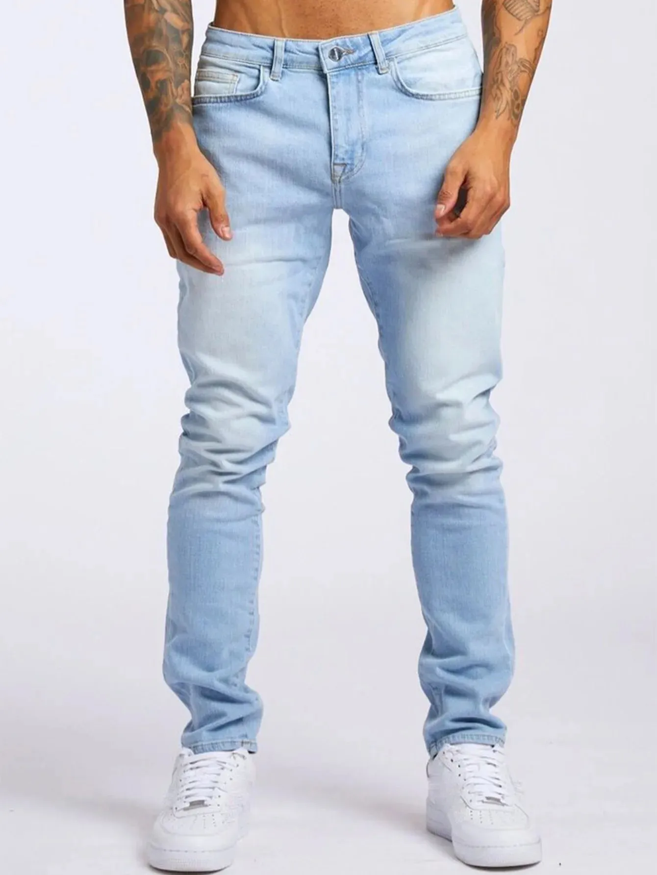 Men New Trendy Slim Fit High Waist Denim Pants Washed Straight‑Leg Casual Jeans For Men — image 6