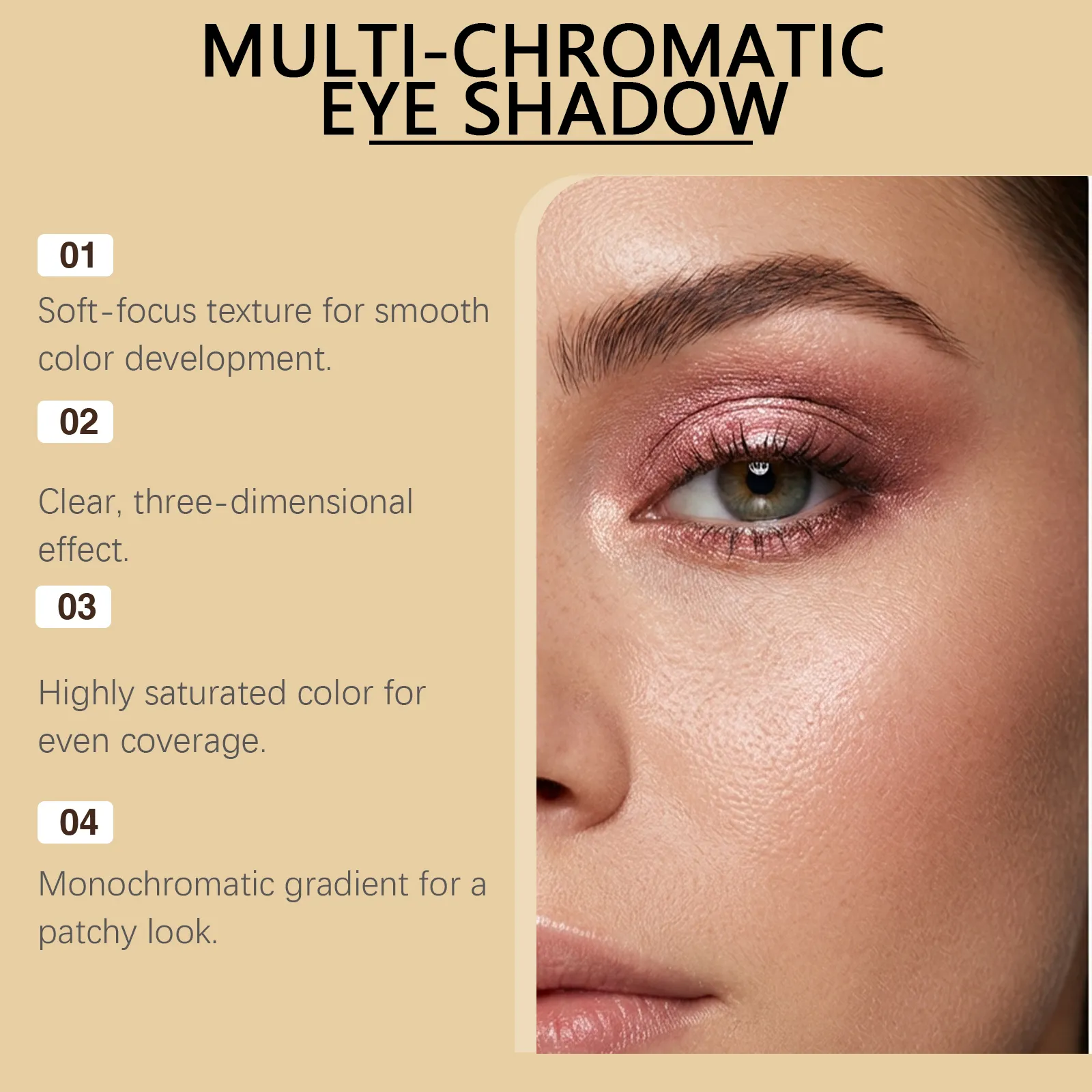 Rose Gold Shimmer Shine Eye Shadow Daily Natural Glow Colorful Lustrous Eyeshadow Portable Compact Palettes For Travel Office Dating Party Eye Makeup Cosmetic — image 3