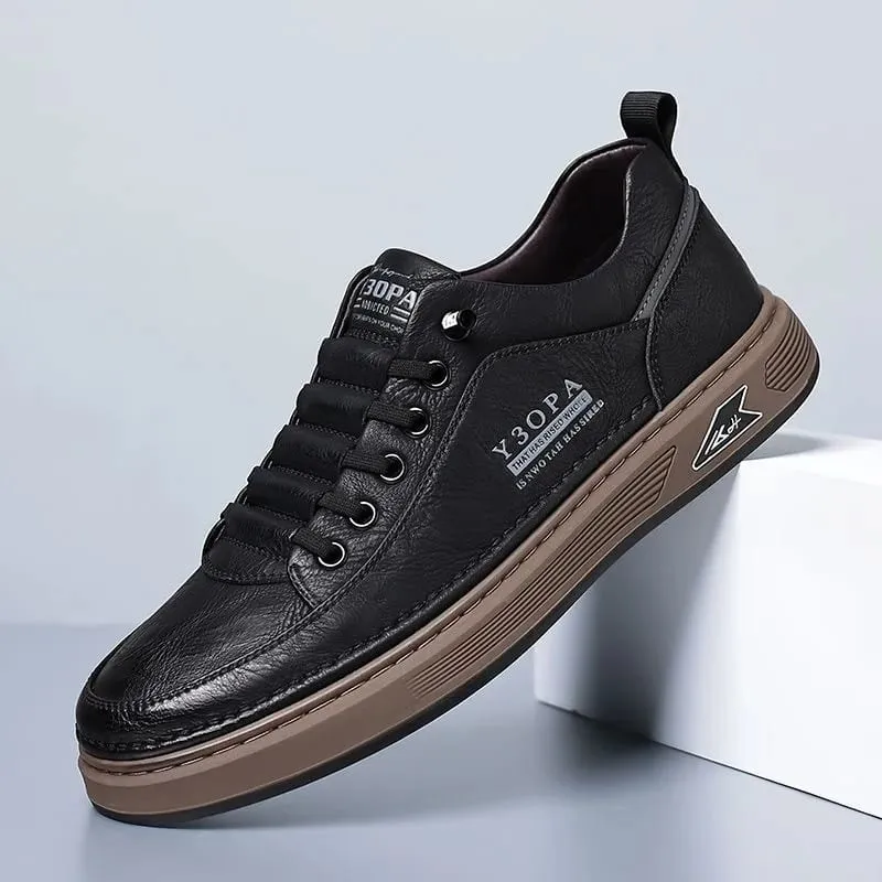 Men's White Platform Sneakers Leather Breathable Walking Slip on Casual Sneakers Shoes Male Flats Rubber Sole Zapatillas Hombre — image 2