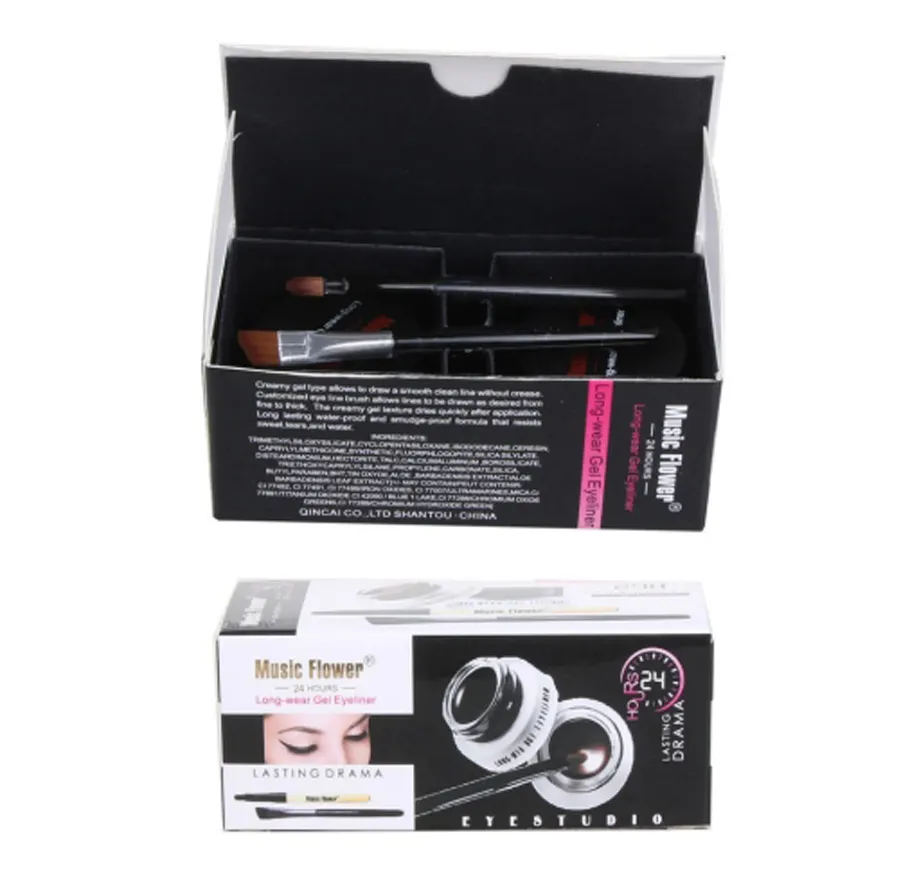 Music Flower 2 IN 1 Two-color Eyeliner Gel Set Black & Coffee Waterproof 3D Long Lasting Smudge Proof Eye Makeup Cosmetic Kit — image 4