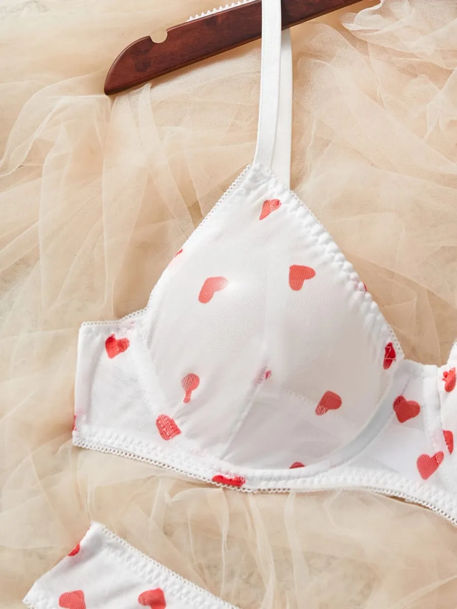 White Red Heart Polka Dots Mesh Sheer Lace Babydoll Sensual Lingerie Bra Set For Women Underwear Intimate Sexy Panty Set 2026 — image 4