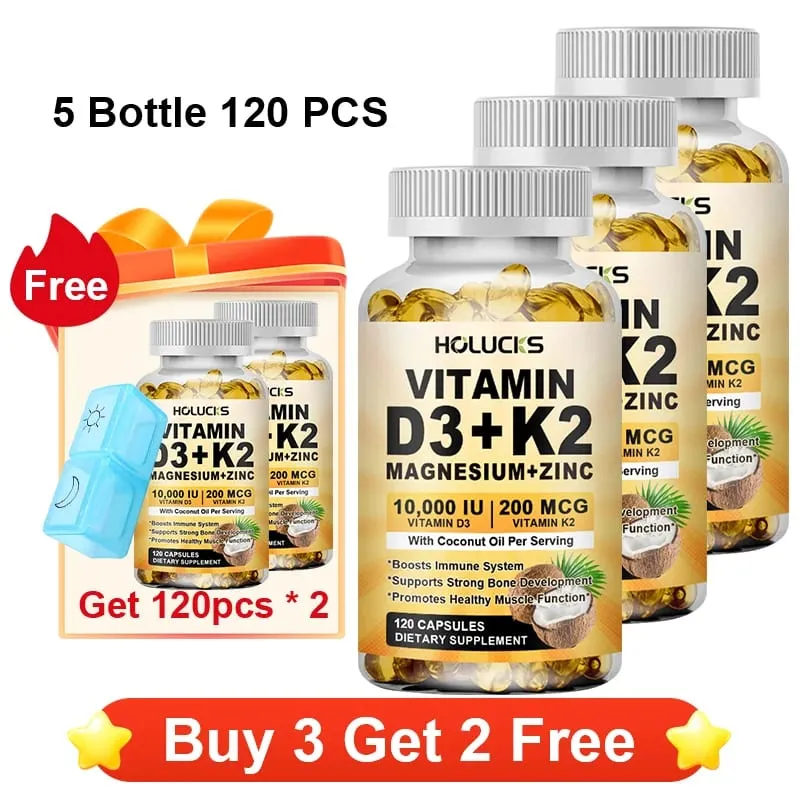 Holucks Vitamin D3+K2 Capsules with Magnesium Zinc Supports Bones & Joints Health Immune System Daily Sports Vitality