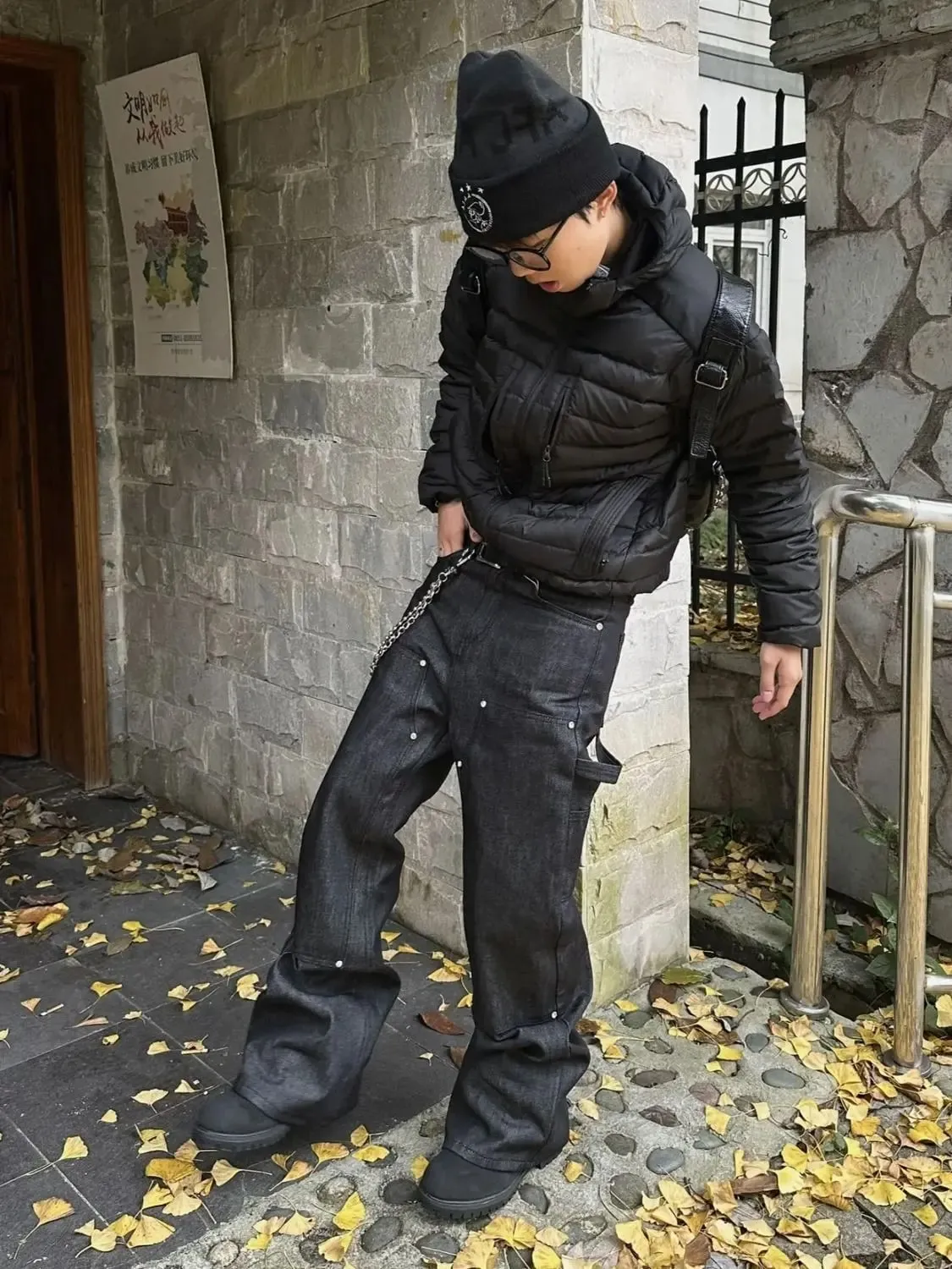 Men's Splicing Black Straight Jeans Spring Trousers Street Style Hip-hop Sweatpants Cool Boys Bottoms Male High Waist Pants — image 3