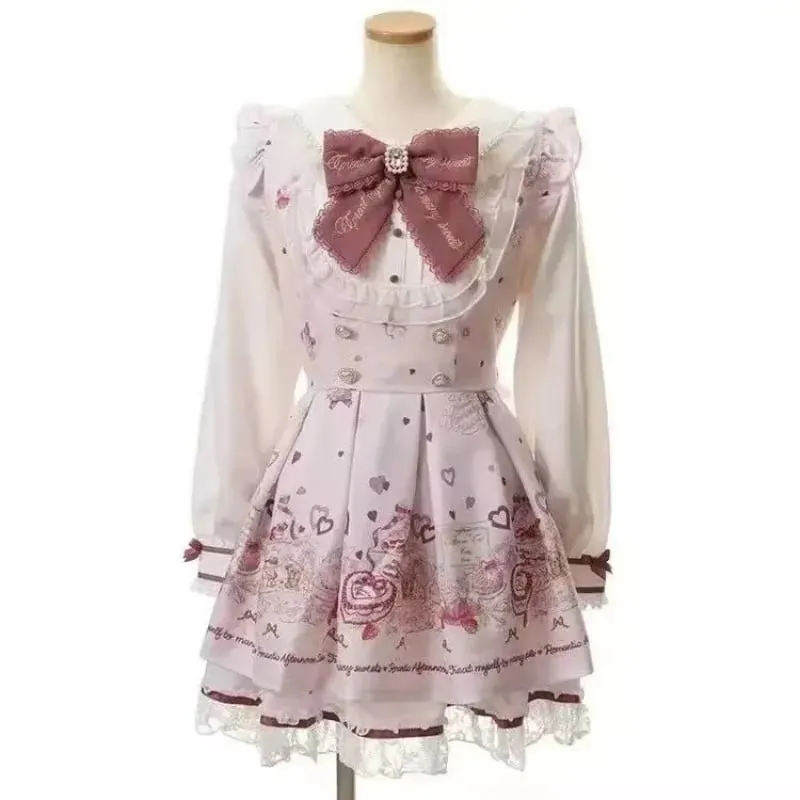 Japanese Style Lolita 2 Piece Set Y2k Mini Skirt Woman Harajuku Sweet Kawaii Print Dress Tops Korean Fashion Elegant Dress — image 8