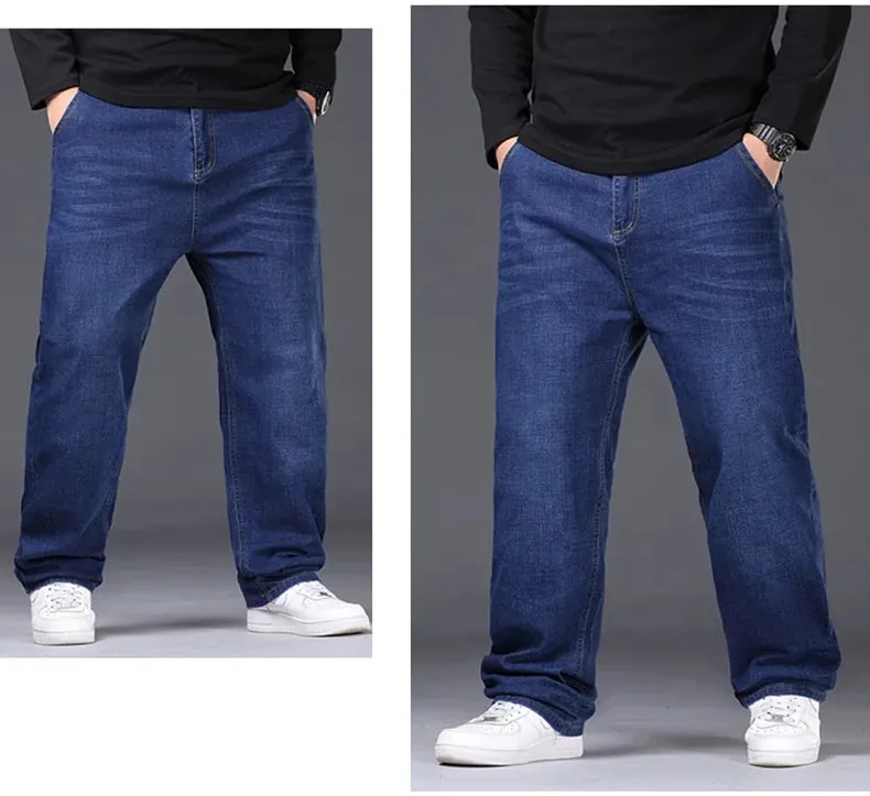 Velikosti 29-50 Pánské strečové džíny Rovné nohavice Džínové kalhoty Rozšířená velikost Modrá Černá Streetwear Uvolněný střih Do práce Neformální Nové — image 8