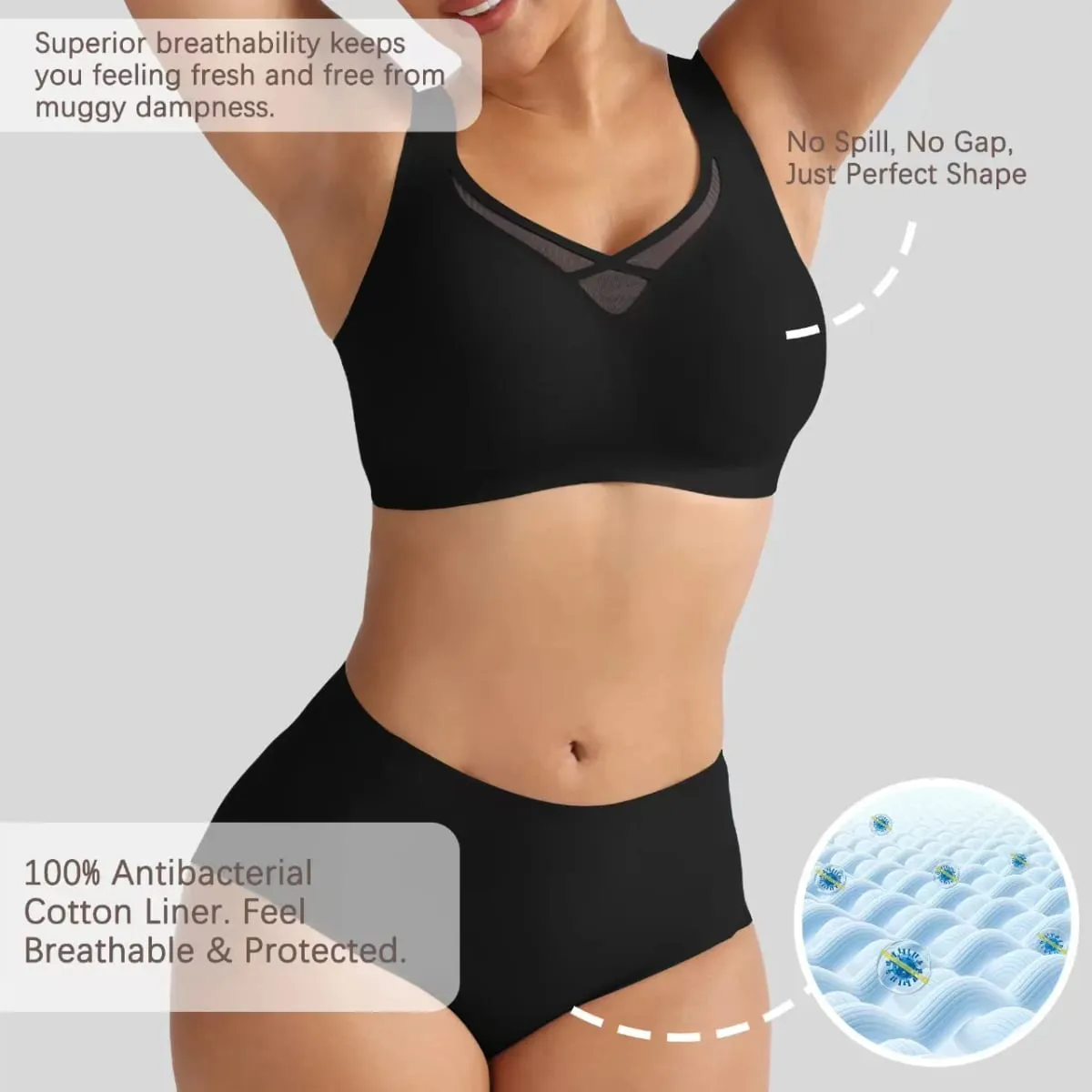Plus Size Lingerie Set Sexy Mesh Seamless Wireless Plunge Bra Set - Soft Support Push up Lingerie for Women — image 7