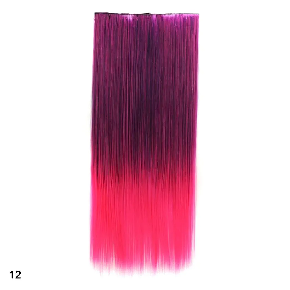 Zolin Straight Hair Clip In Hair Extension Rainbow Colorful Ombre Color One Piece With 5Clips Synthetic Cosplay Hairpieces — image 14