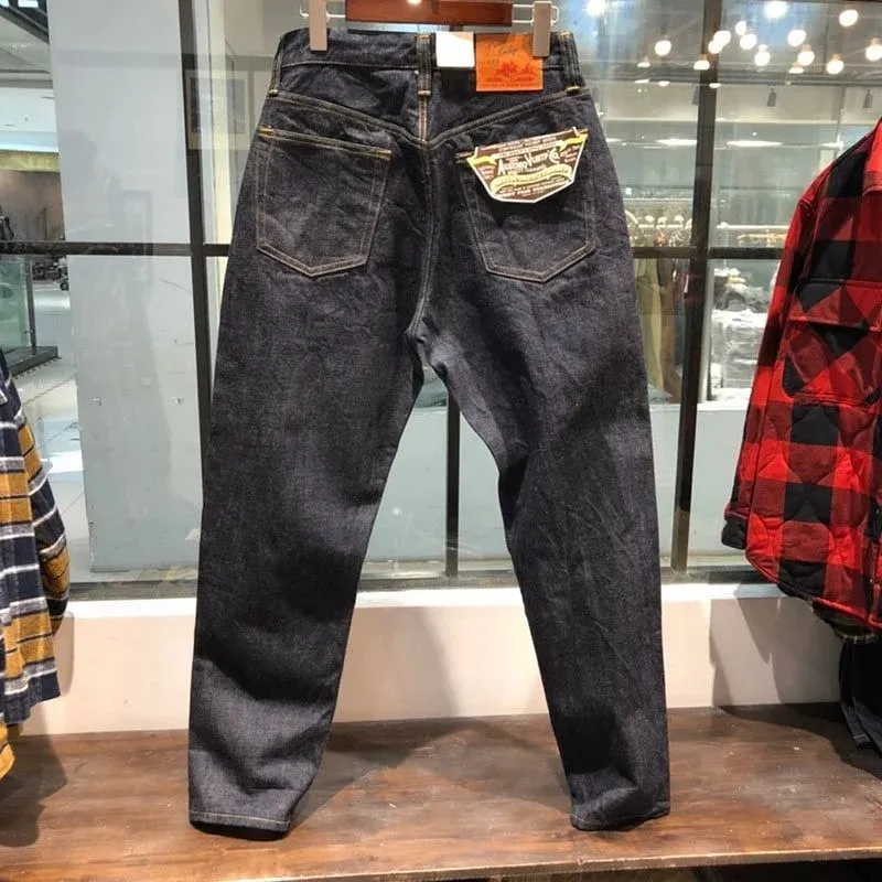 14oz 100% Cotton Heavyweight Sakura Red Selvedge Washed Desized Denim Jeans Loose Straight American Retro Amekaji Workwear Pants — image 9