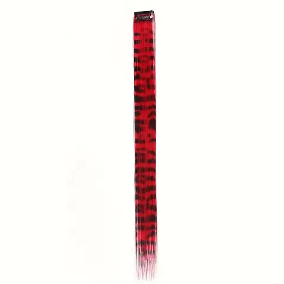10pcs/set Stripe Printed Hair Colorful Long Straight Hair Pieces Synthetic Clip-in Hair Extensions for Daily Use Party Christmas