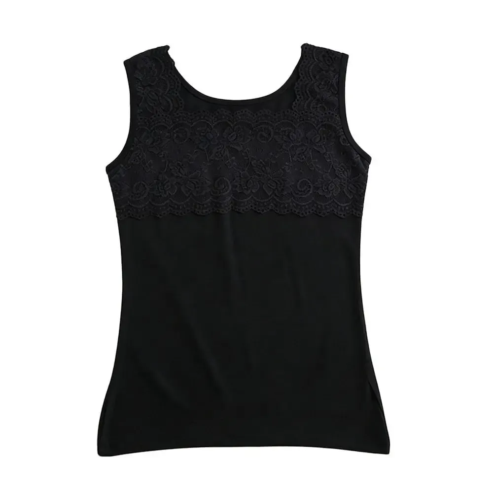 Casual U Neck Summer Tank Tops Sleeveless Slim Fitted Tops With Lace Camisoles Cami Top Shirt for Women With Lace