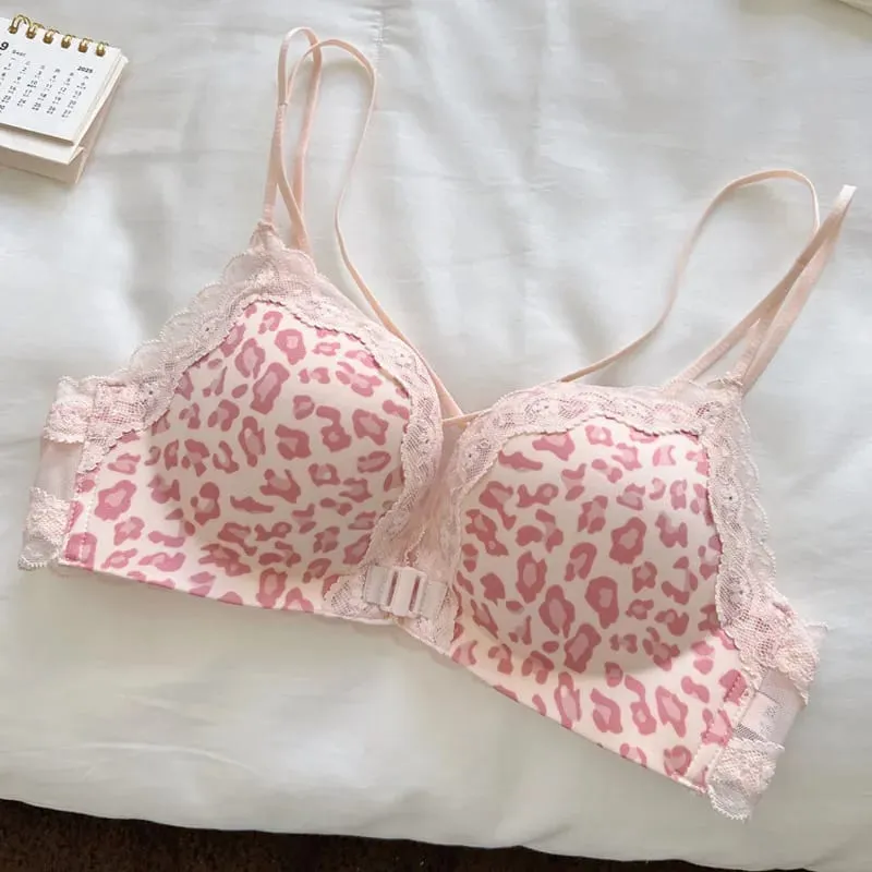 Bestselling Leopard Print Sexy Lingerie Set for Women Front Closure Push Up Bra Lift Up Support Comfort Daily Intimates Wear