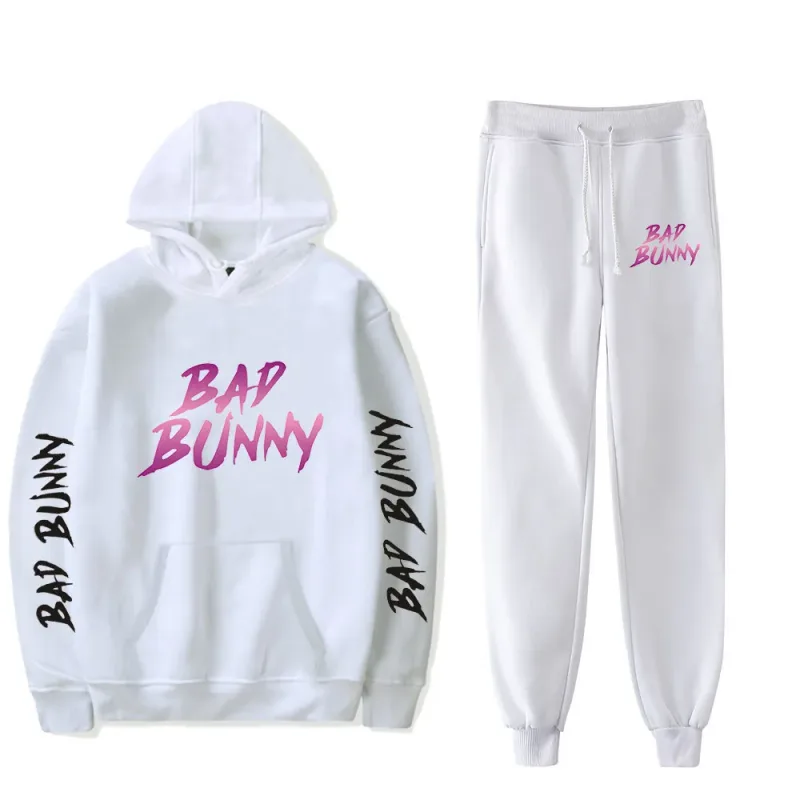 Harajuku Comfortable Funny bad bunny Print Sweatshirt Sweatpants Suit Men/Women Hoodies+ Trousers Suit Cute 2 Piece Set Clothes — image 18