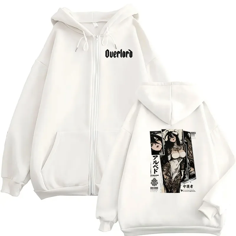 Anime Overlord Albedo Zipper Hoodie Japanese Manga Harajuku Long Sleeve Sweatshirt Men Women Pullover Jacket Hoodies Streetwear