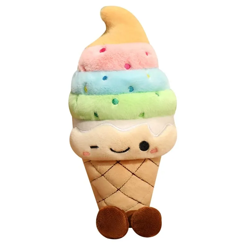 NEW Scoops Ice Cream Cone Plush Toy Stuffed Summer Snack Small Pillow Humanoid Smiling Face with Legs Kawaii Plushie Gift