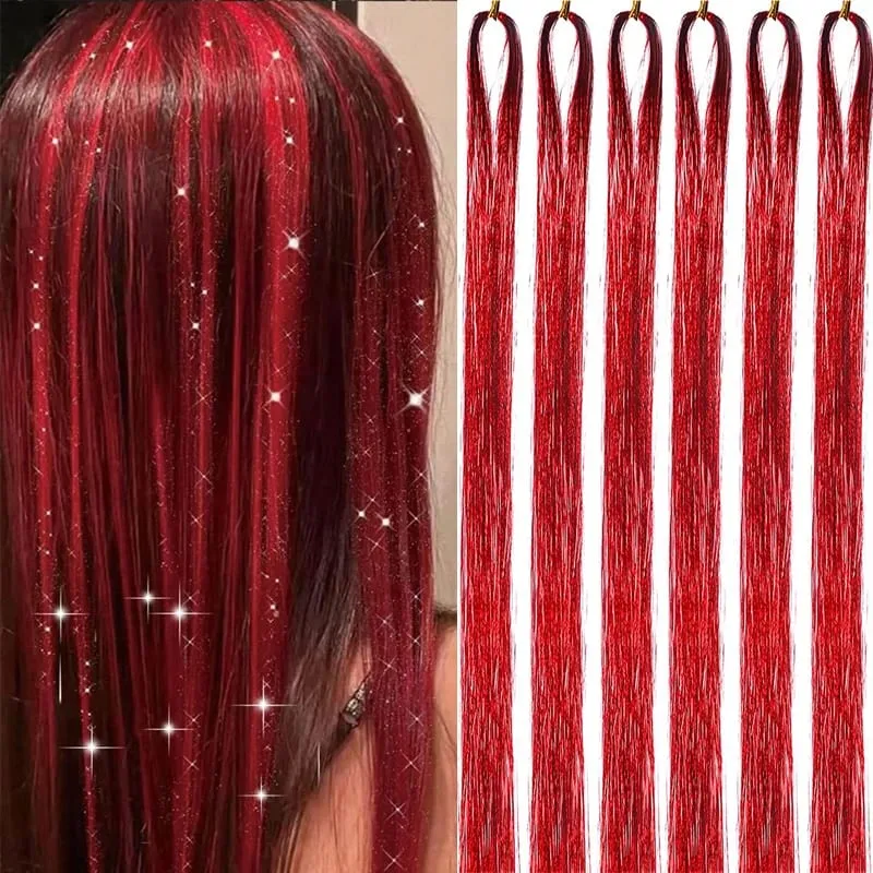 6Pcs Hair Tinsel Kit 24inch 1200 Strands Glitter Tinsel Hair Extensions Shiny Colorful Tinsel Hair Party Highlights for Women — image 12