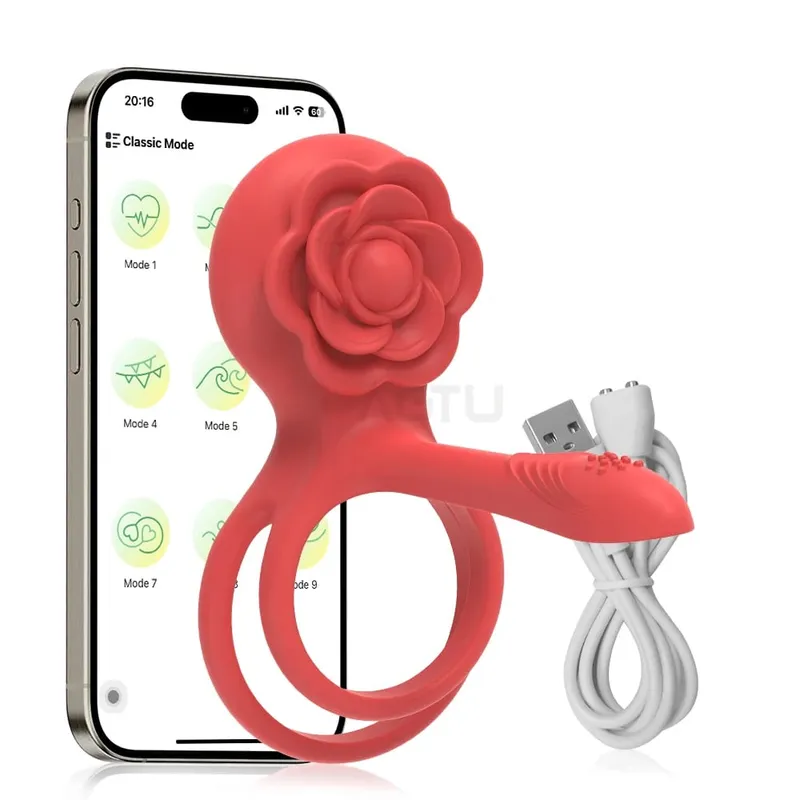 Giocattolo del sesso del vibratore dell'anello del pene telecomandato per gli uomini Tempo di ritardo Massaggiatore della prostata Rotazione di 360 ° Anelli vibranti per il pene 18+