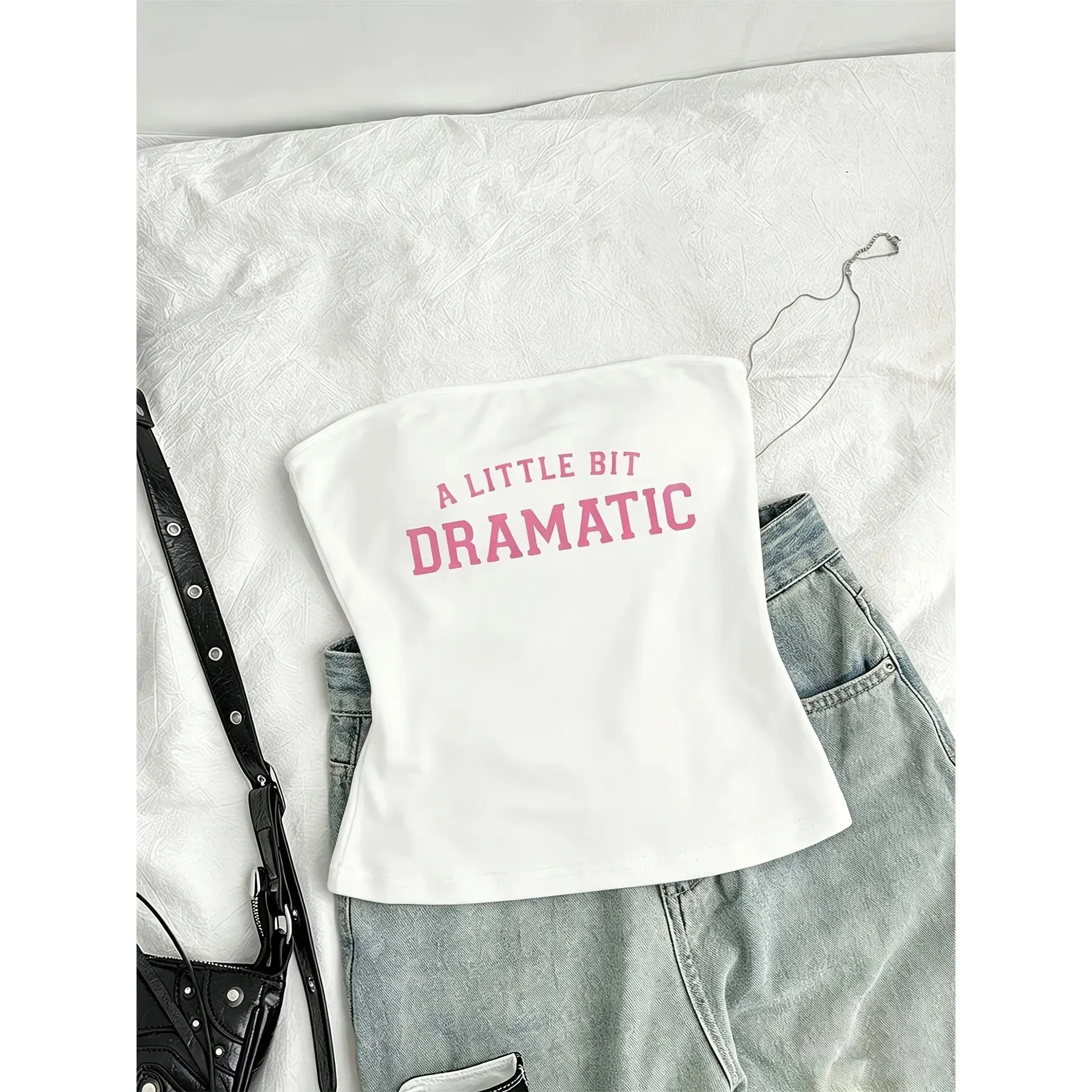 American Sweet Cool Style A LITTLE BIT DRAMATIC Letter Printed Tube Top Casual Y2K Women's 90s Clothes Shirt — image 8