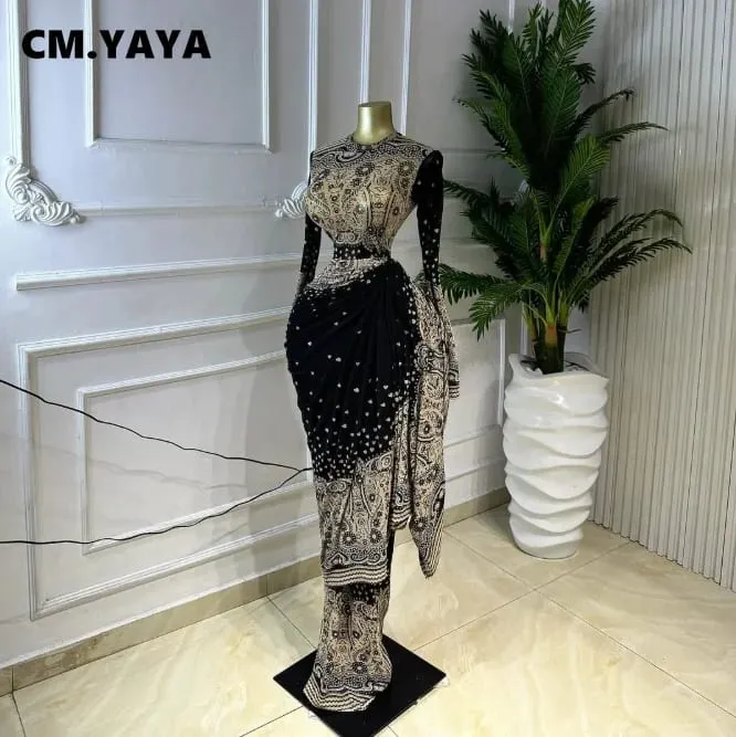 CM.YAYA Women Tie Dye Printed Stacked Ruched Long Sleeve Midi Bodycon Maxi Long Dress Birthday Party Education Trendy Dresses — image 5