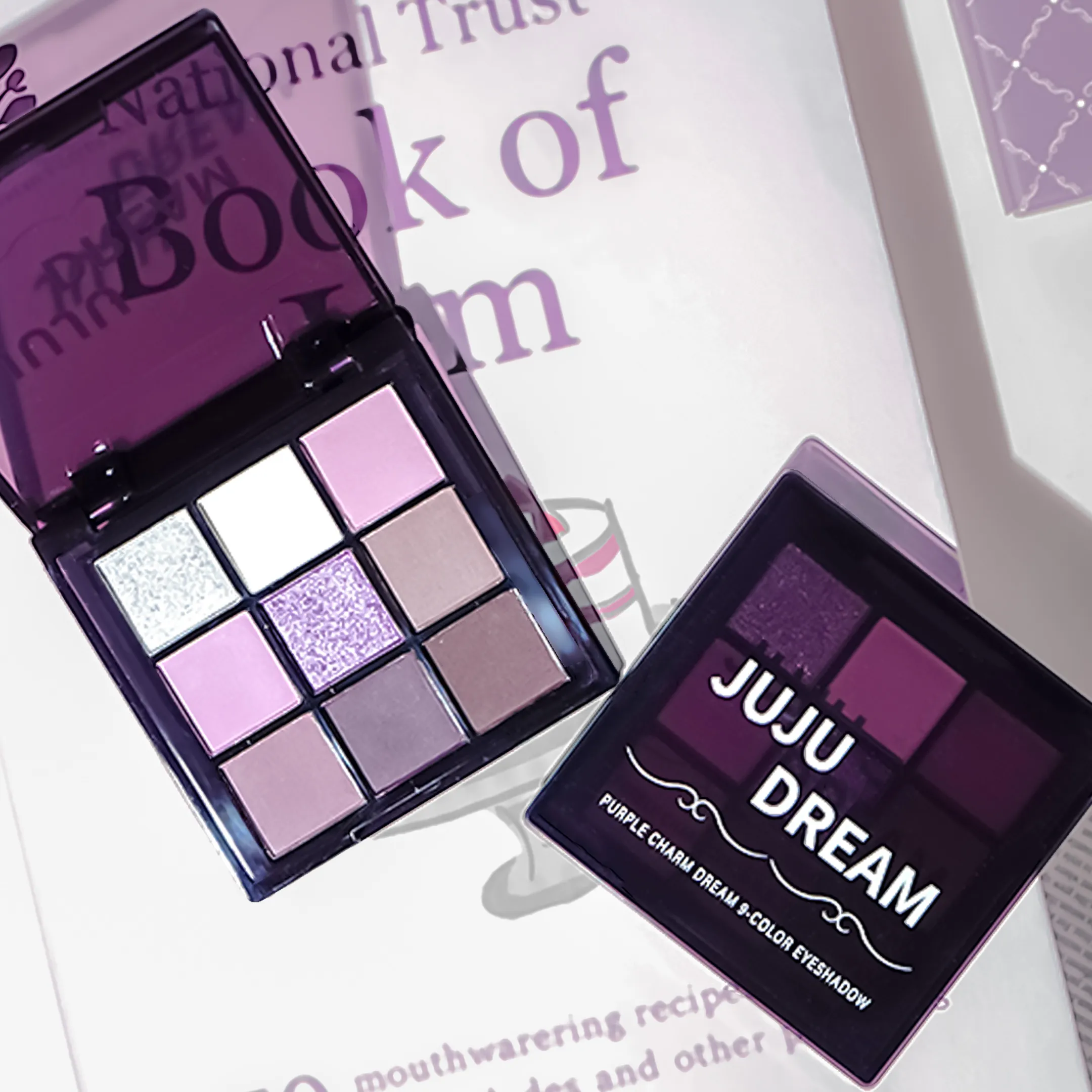 Paleta de sombras de ojos, nueve tonos de ahumado mate nacarado, fino brillo morado oscuro, maquillaje asequible