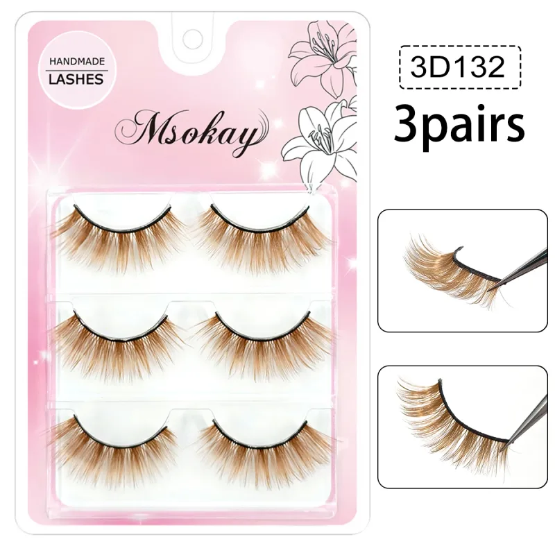 3 Pairs Rainbow Colored Eyelashes Brown Cosplay False Eyelashes Blonde Makeup Eye Lashes Colorful Blue Halloween Vegan Cilias