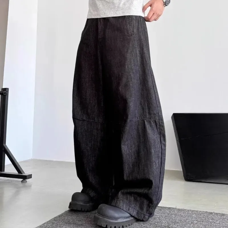 Unisex Curved Blade Baggy Jeans Street Black Raw Denim Oversized Wide Leg Banana Pants Vintage Minimalist Hip Hop Denim Trousers — image 4