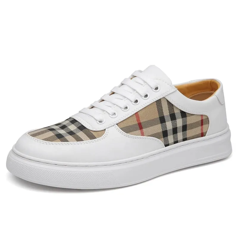 Men's Plaid Patchwork Casual Sneakers Lace‑up Low‑top Walking Shoes Fashion Daily Outdoor Flat Footwear — image 11