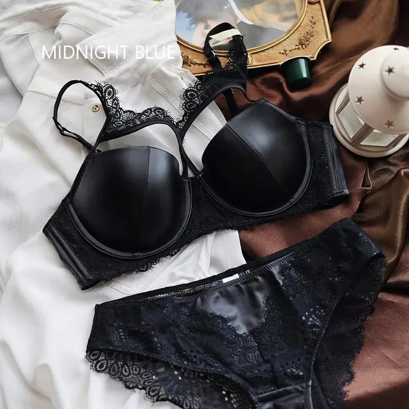 American Leather Sexy Women Underwear Smooth Thin Thick Bra Set Red Black Push Up Lingerie Hollow Out C cup Intimates — image 3