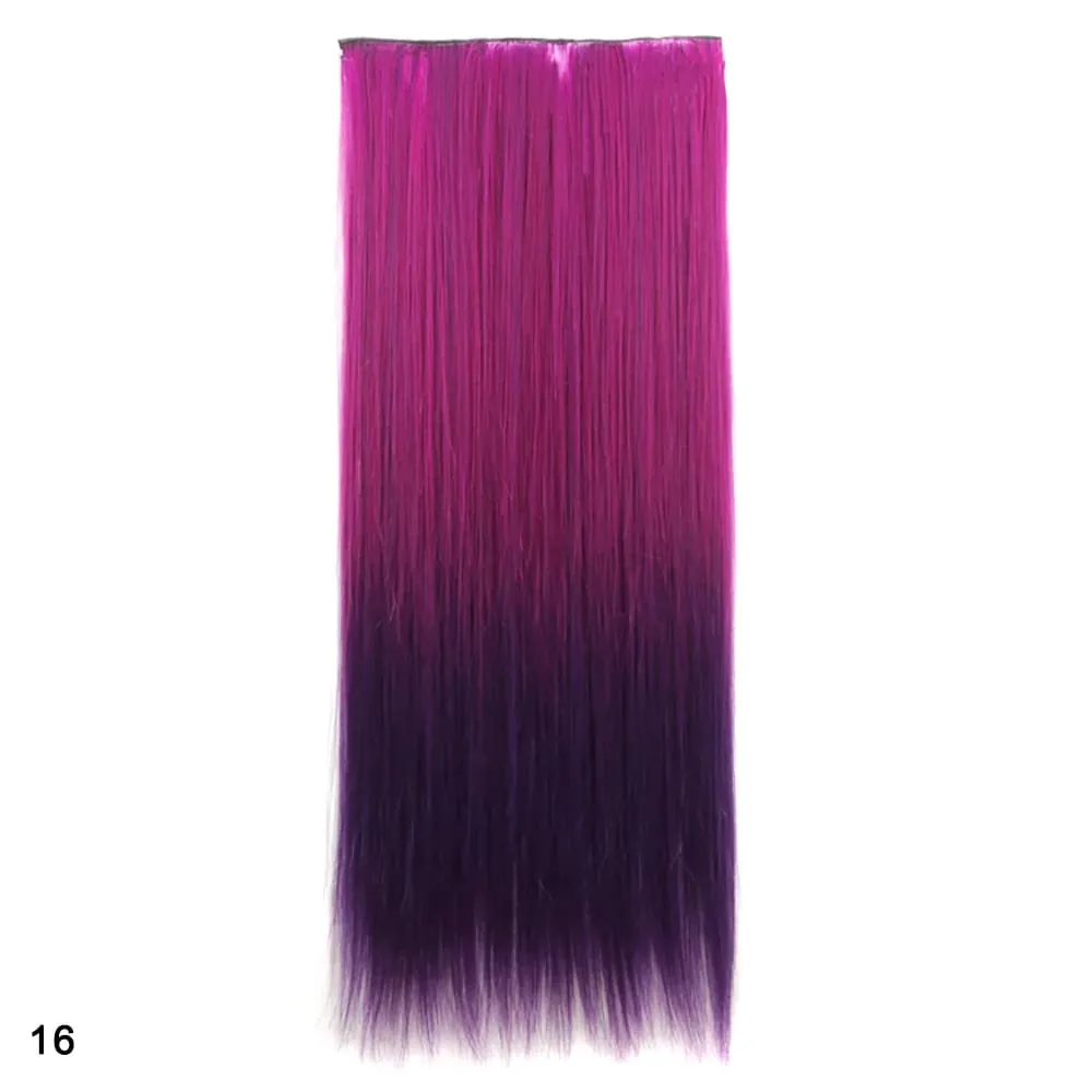 Zolin Straight Hair Clip In Hair Extension Rainbow Colorful Ombre Color One Piece With 5Clips Synthetic Cosplay Hairpieces — image 15