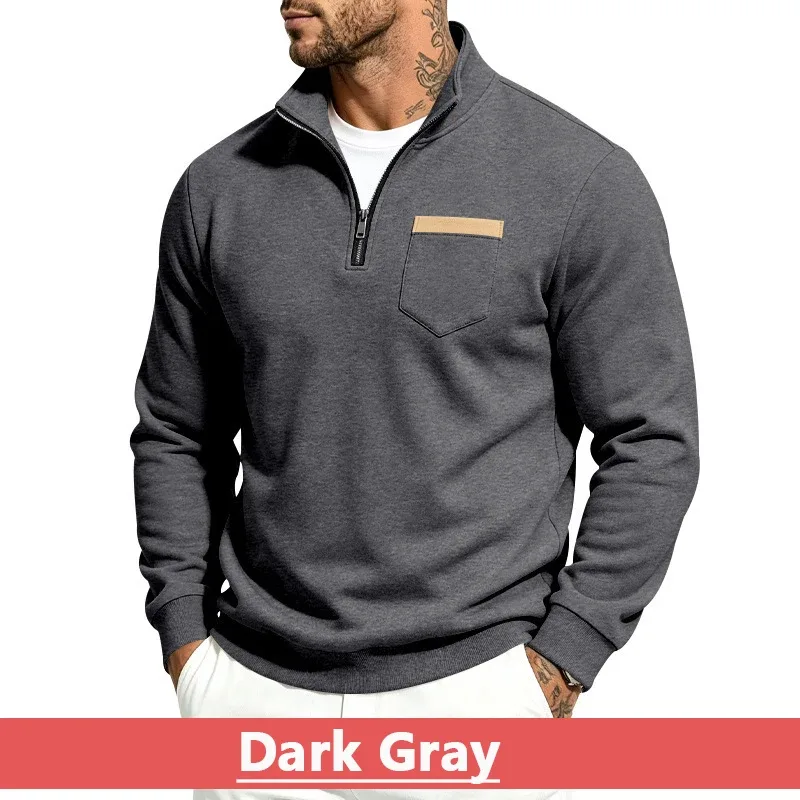 Men 2026 Autumn Winter Hot Item Fleece Lined Stand Collar Loose Vintage Sweatshirt Casual Commuter Fashion Male Daily Outerwear