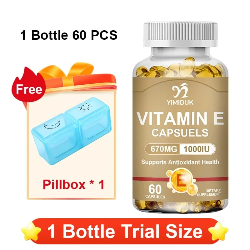 Vitamin E Supplements with Tocopherols & Safflower Oil Support Elasticity Shrink Pores Combat Aging & Antioxidant Immune