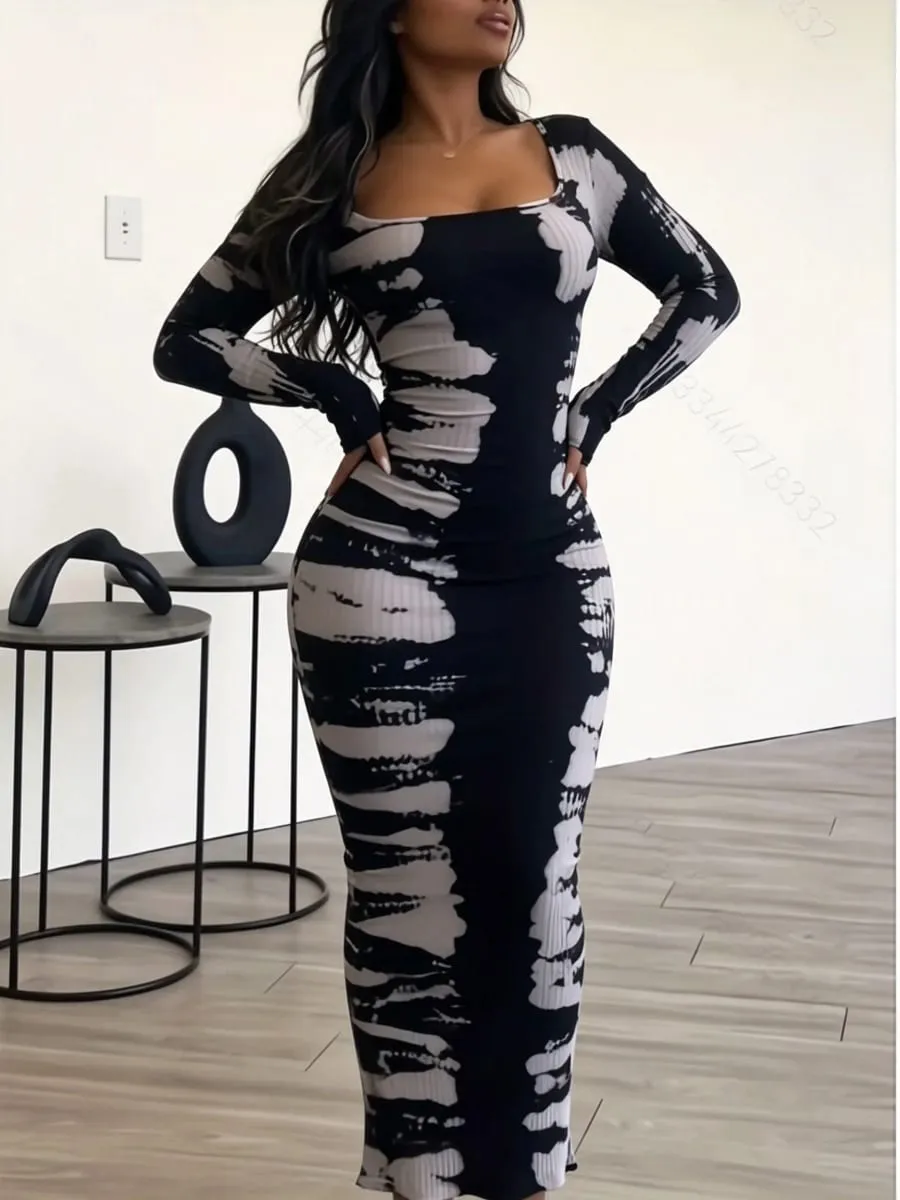 Slim Fit Hip Hugging Long Dress Square Collar Long Sleeves Waist Cinching Figure Show off Square Collar Long Skirt — image 6