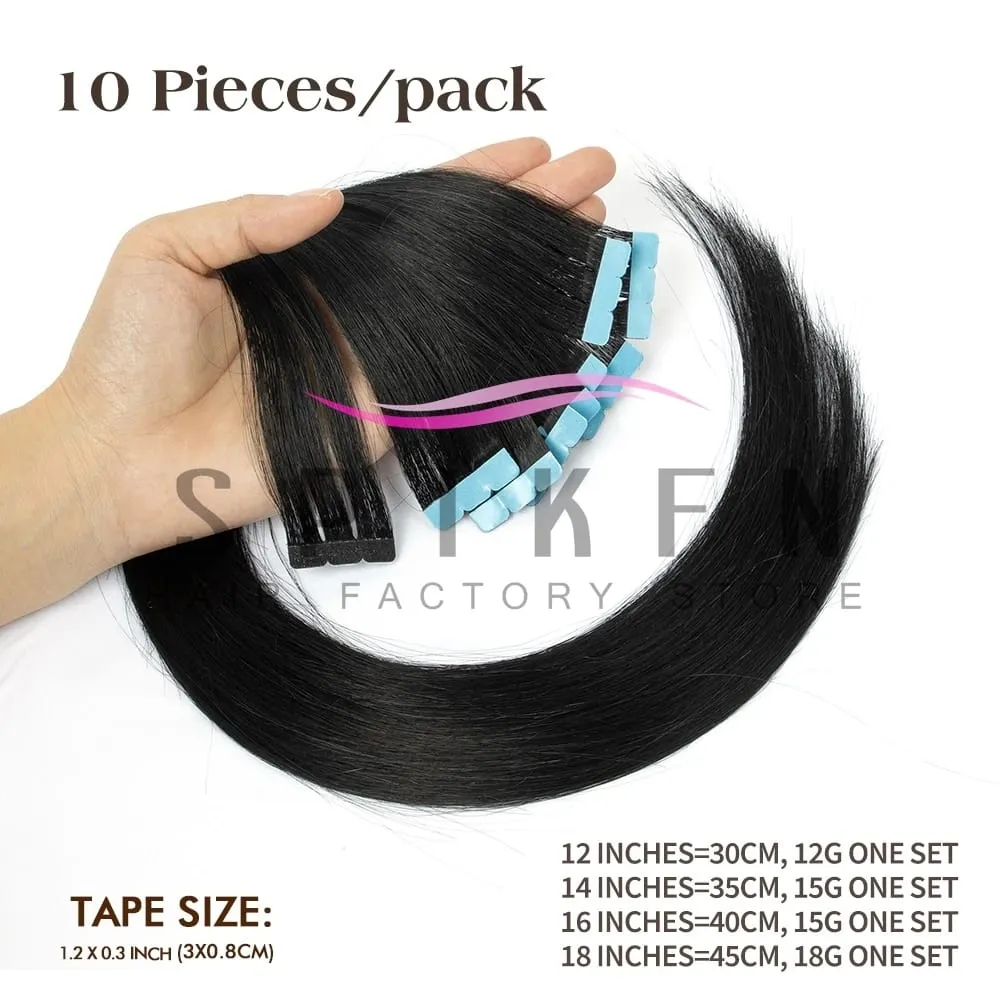Mini Tape In Human Hair Extensions 12"-20" Machine Remy Skin Weft Adhesive Tape Hair Natural Black Tape Hair 10pcs/pack — image 4