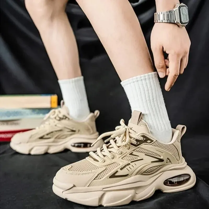 1 Pair Men's Summer Breathable Running Shoes Fashionable Dad Style Thick Bottom Sports Sneakers Casual Low Top Rubber Outsole