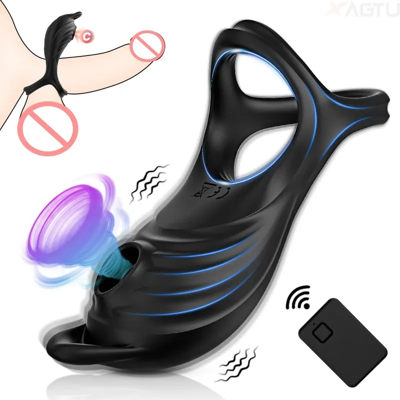 Sucking Vibrating Cock Ring for Men Remote Control Penis Ring Ejaculation Delay Clitoris Sucker Stimulation Sex Toy for Couples