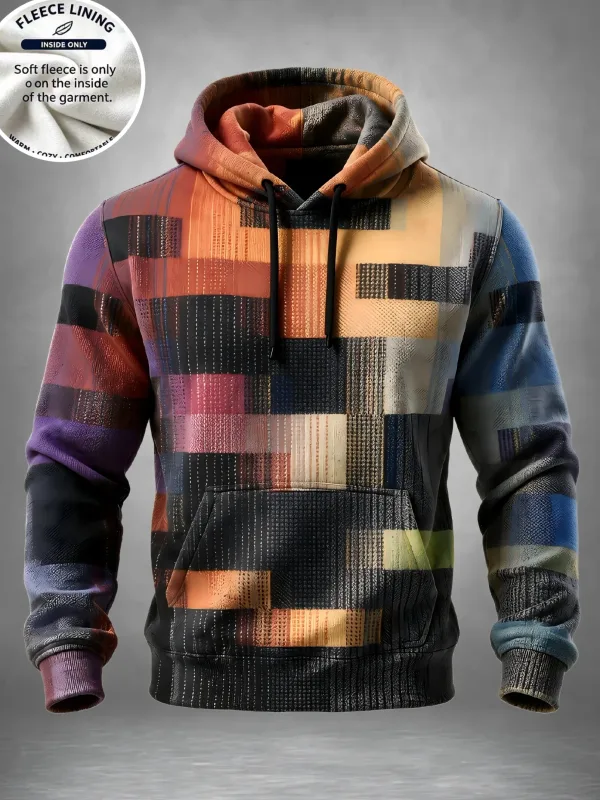 3D Printed Fleece Hoodie Rainbow Zigzag Wave Pattern Pullover Long Sleeve Kangaroo Pocket Casual Sweatshirt Tops