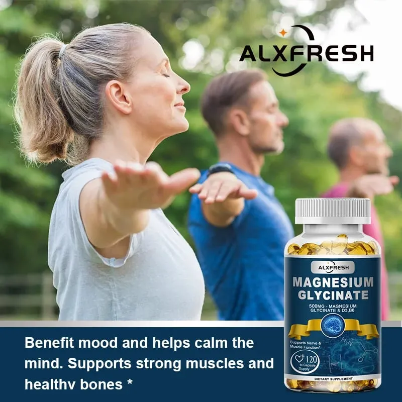 Alxfresh Magnesium Glycinate 500mg Κάψουλα Ψευδάργυρος Βιταμίνη D3 B6 για μυϊκή άρθρωση Νεύρων Ποιότητα ύπνου Άγχος Άγχος Διάθεση Υγεία — image 3