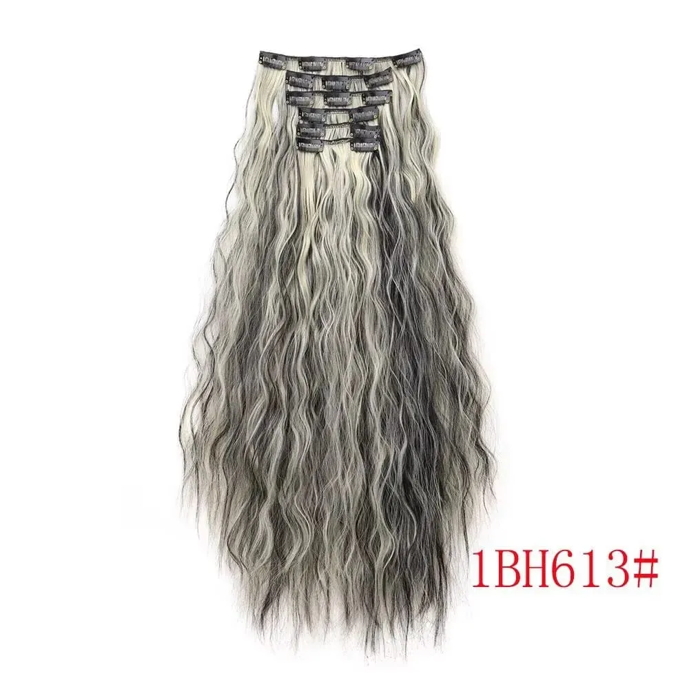 24 Inch Clip In Hair Extensions 6PCS Hair Extensions Long Water Wave Hair Full Head Synthetic Clip On Hairpiece For Women Girls