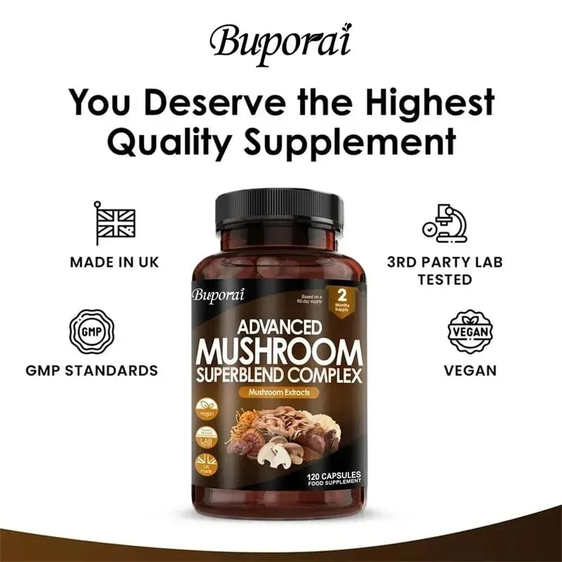 Mushroom Super Blend Complex - Brain Nervous System Health and Memory Supplements Immunity Sleep Energy Mood Support — image 5