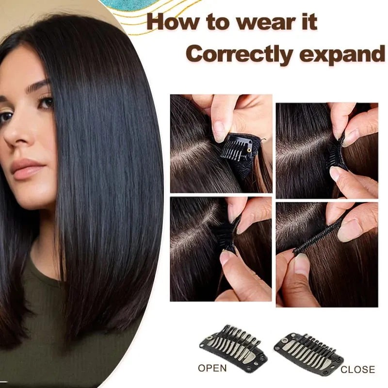 14"Synthetic Thick Clip‑in Hair Extensions 4Pcs Invisible Natural Straight Soft Easy Install For Women Girls Wedding Party Daily — image 6