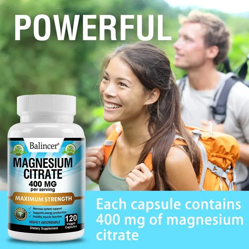 Magnesium Citrate 400 Mg - Muscle Nerve and Energy Support Promote Muscle Relaxation Non-GMO 120 Capsules