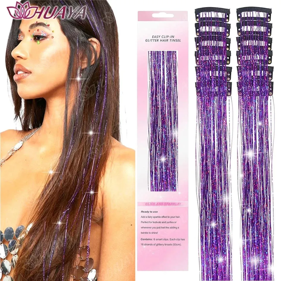 12Pcs/set Hair Tinsel Clip in Glitter Tinsel Hair Extensions Synthetic Shiny Sparkling Fairy Hair Tinsel Party Hair Accessories — image 12