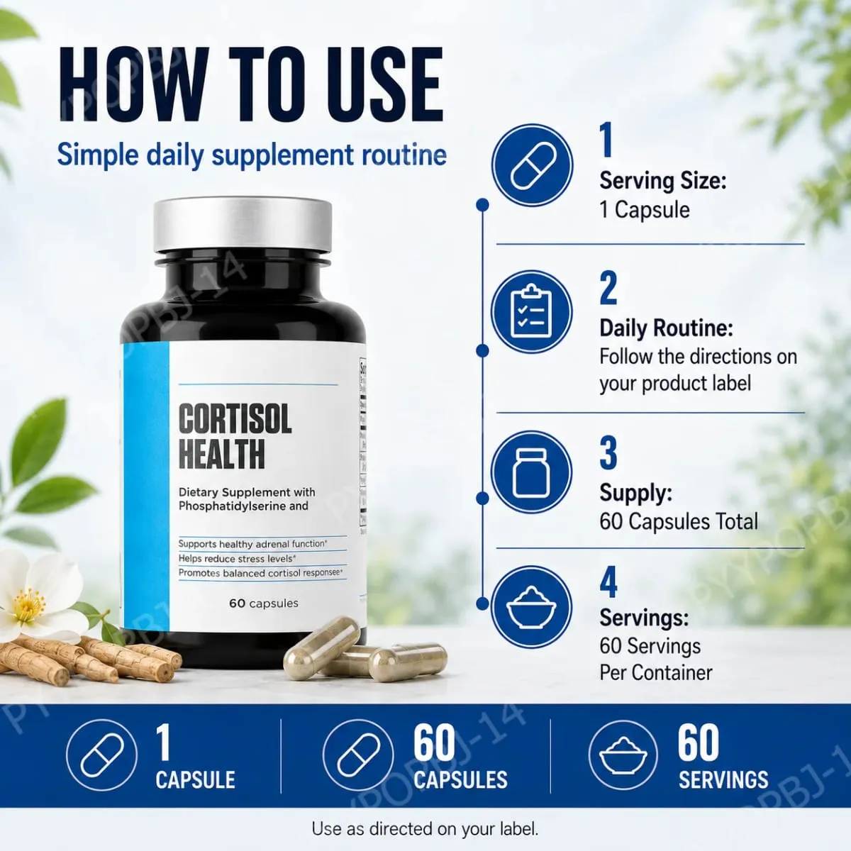 Cortisol Health Capsules with Phosphatidylserine Magnesium 60 Capsules Non-GMO Daily Calm Sleep Support for Adults Men Women — image 7