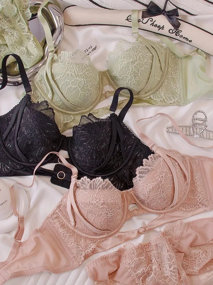Sexy hollow lace bra set with steel ring thin large breasts show small underwear girls push up ladies lingerie panty — image 2