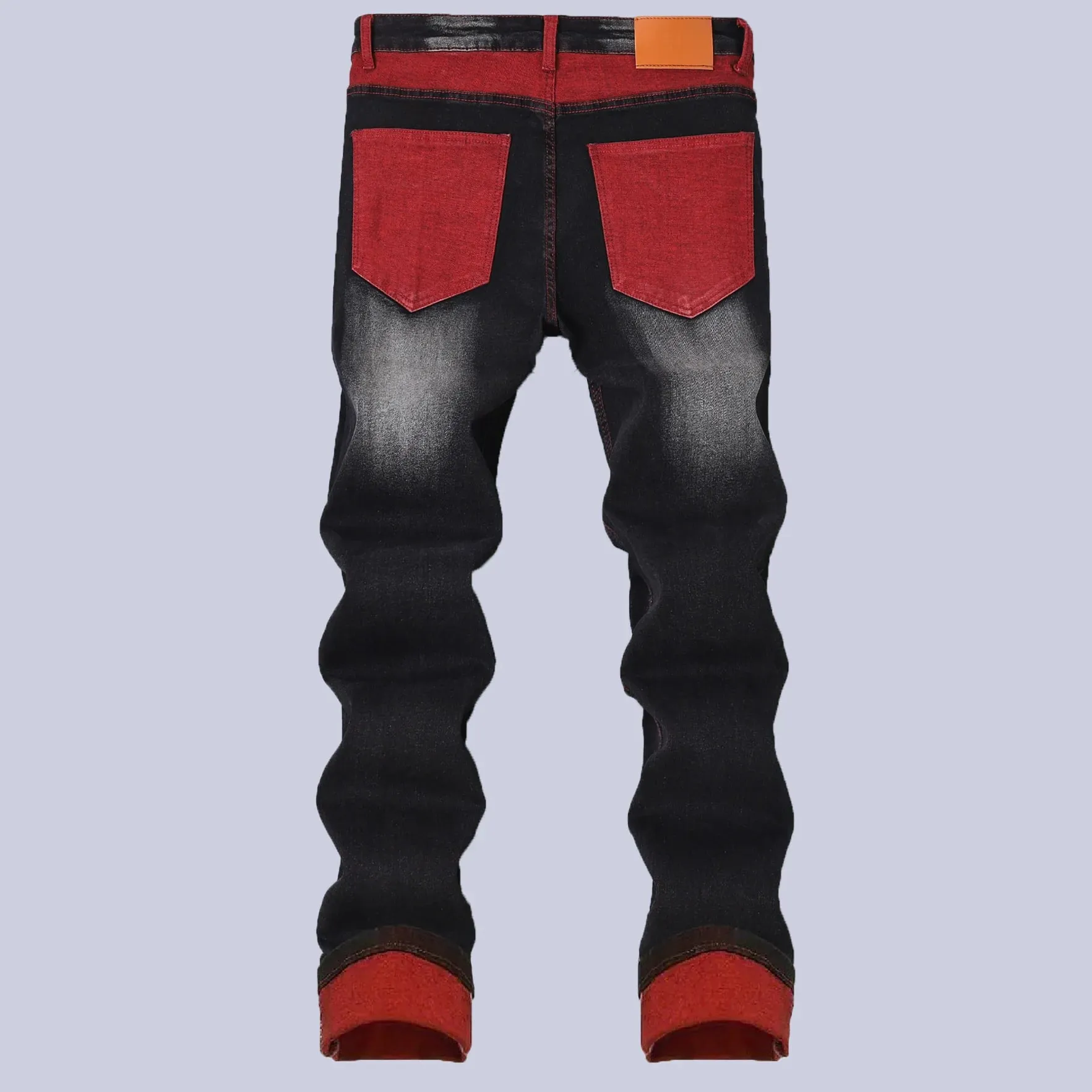 Vaqueros elásticos negros para hombre para primavera y otoño Pantalones vaqueros con detalles rasgados rojos Tallas asiáticas 28–42.