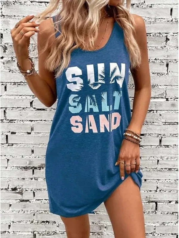 Women's Stylish Sleeveless Crew Neck Dress Elegant Solid Loose Fit Dress Female Summer Streetwear Dresses