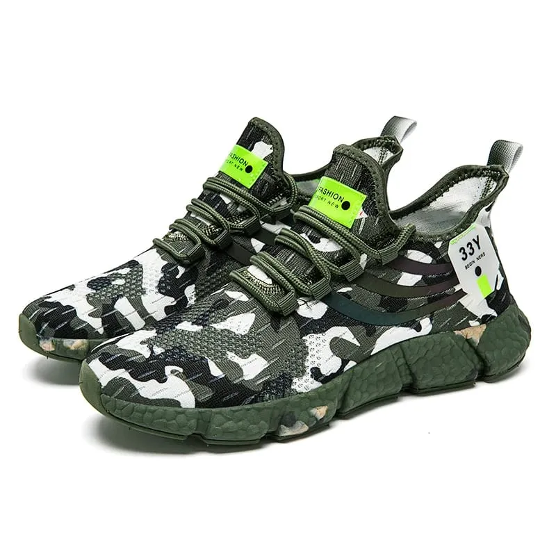 Men's Camouflage Green Sports Shoes Hiking Street Style Slip Outsole and Mesh Upper Series Urban Fashion Fitness Shoes 2025