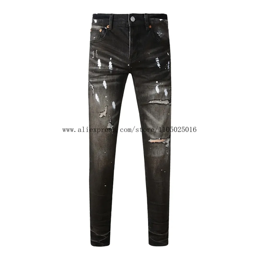 High Street Brand Men's Jeans American Distressed Coated Blank Stretch Skinny Button Fly Ripped Pants Trousers — image 5
